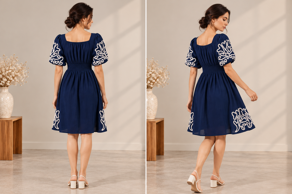 Navy Bloom Embroidered Dress