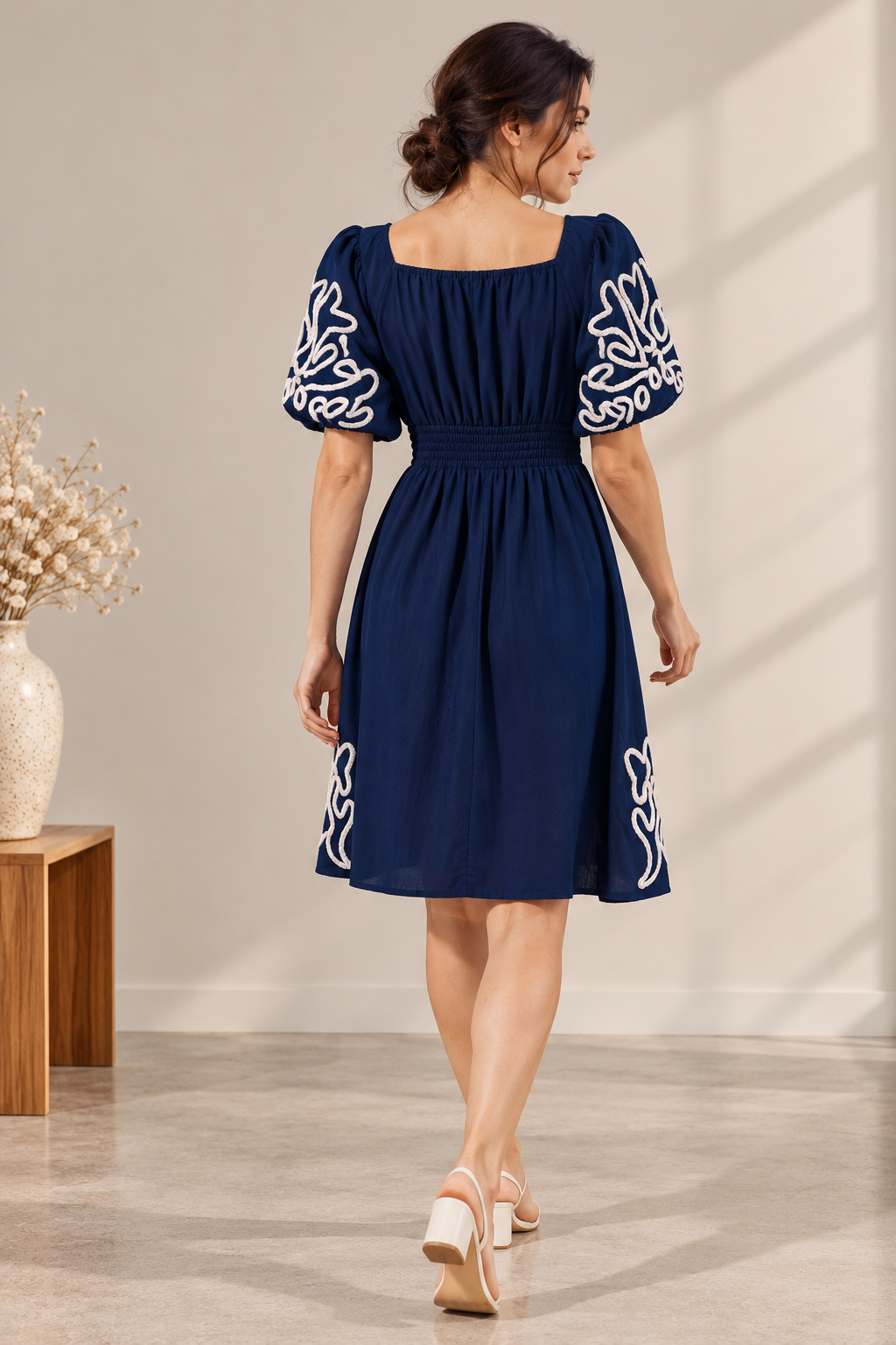 Navy Bloom Embroidered Dress