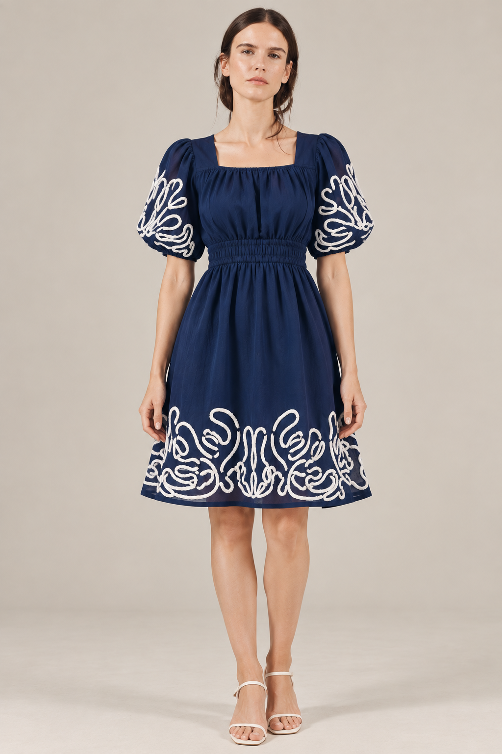 Navy Bloom Embroidered Dress