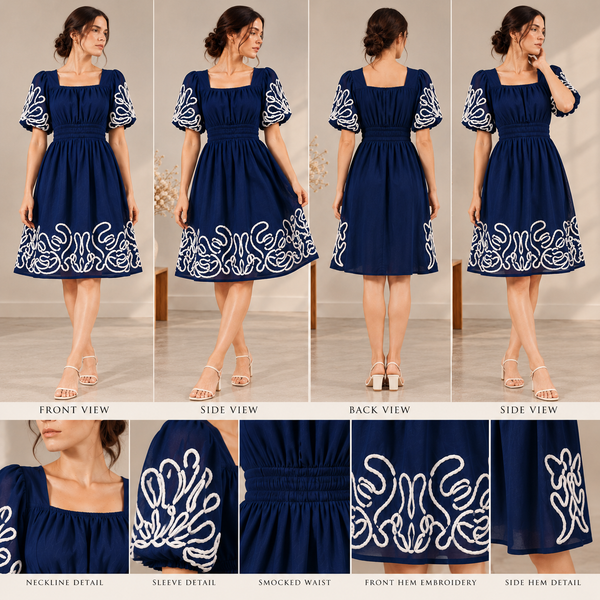 Navy Bloom Embroidered Dress