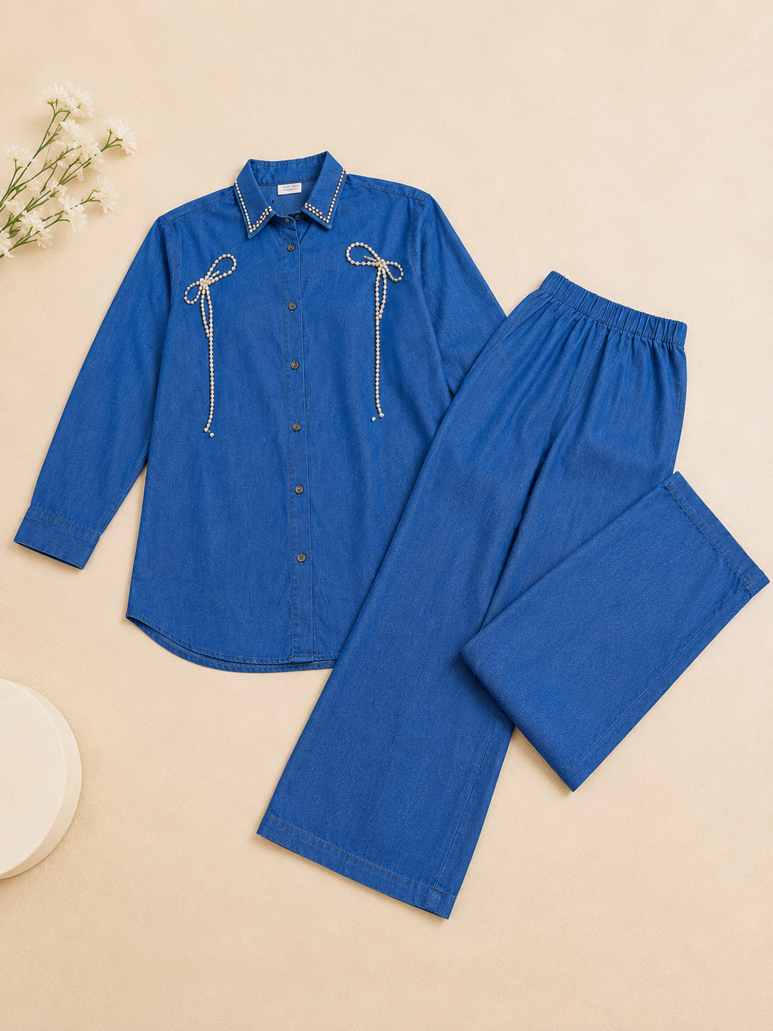 Pearl Bow Denim Co-Ord Set