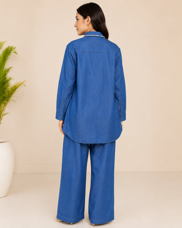 Pearl Bow Denim Co-Ord Set