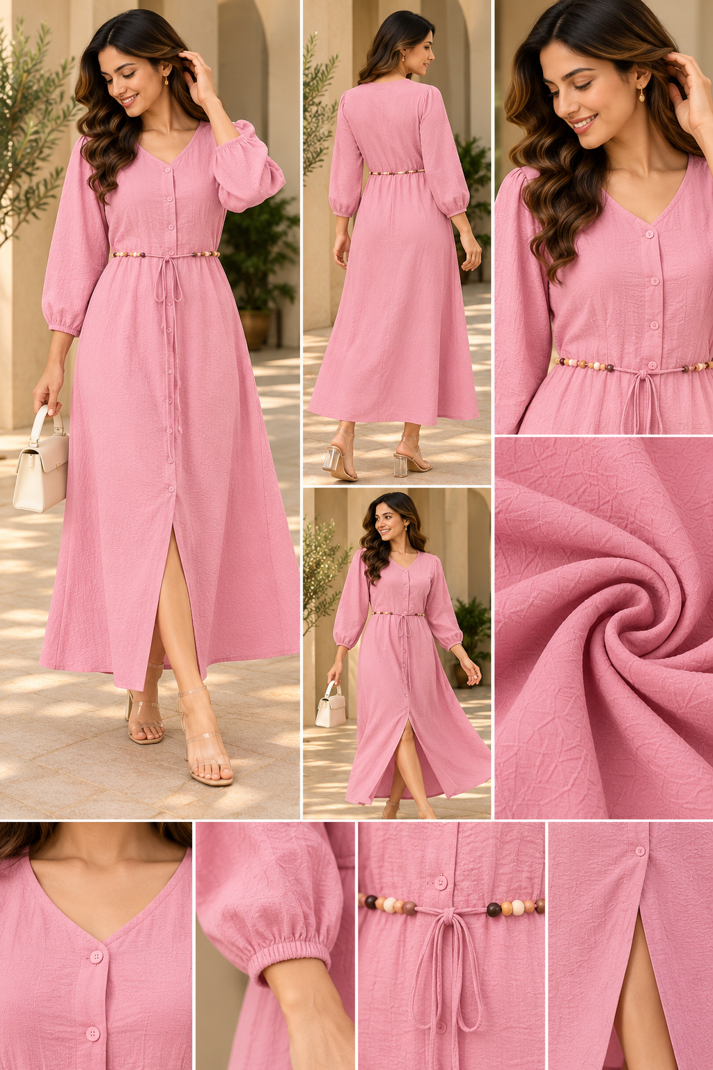 Rosé Charm Button-Down Maxi Dress