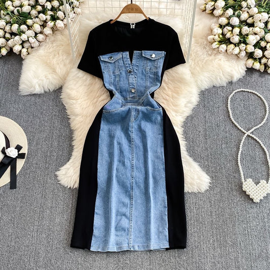 Retro Denim Midi Dress