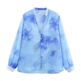 Blue Floral V-Neck  Top
