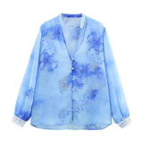 Blue Floral V-Neck  Top