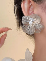Elegant Gold Plated Flower Stud Earrings
