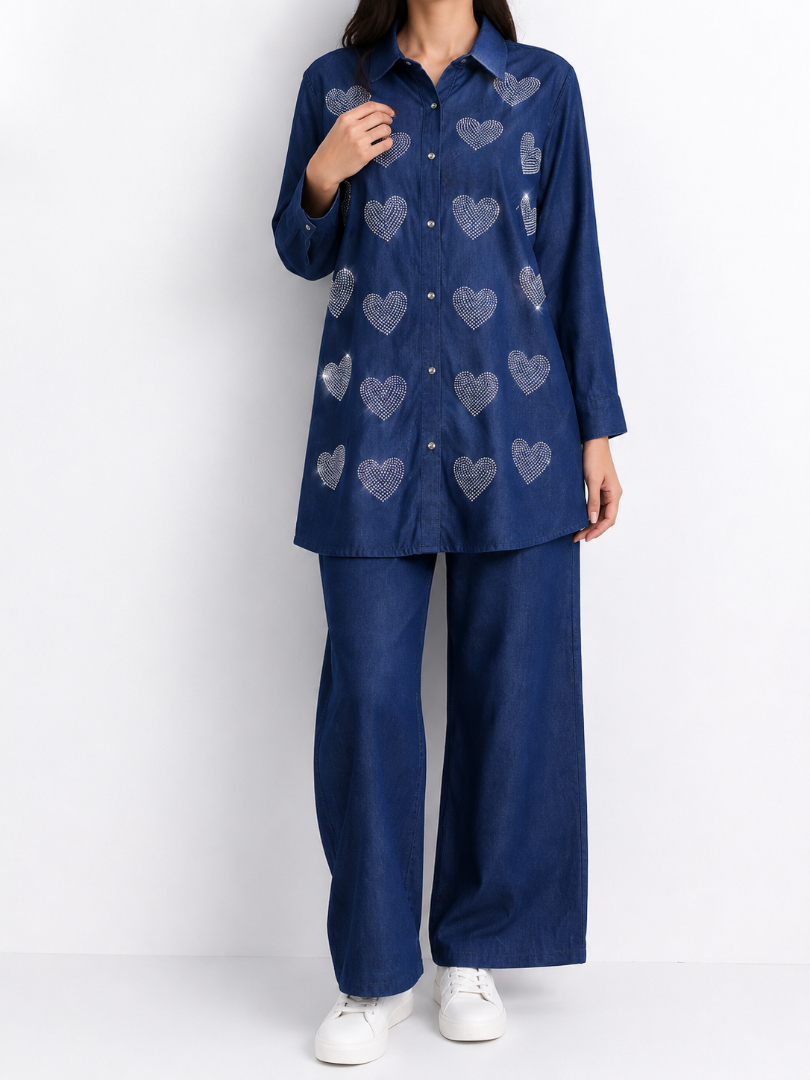 Shimmer Heart Denim Co-Ord Set