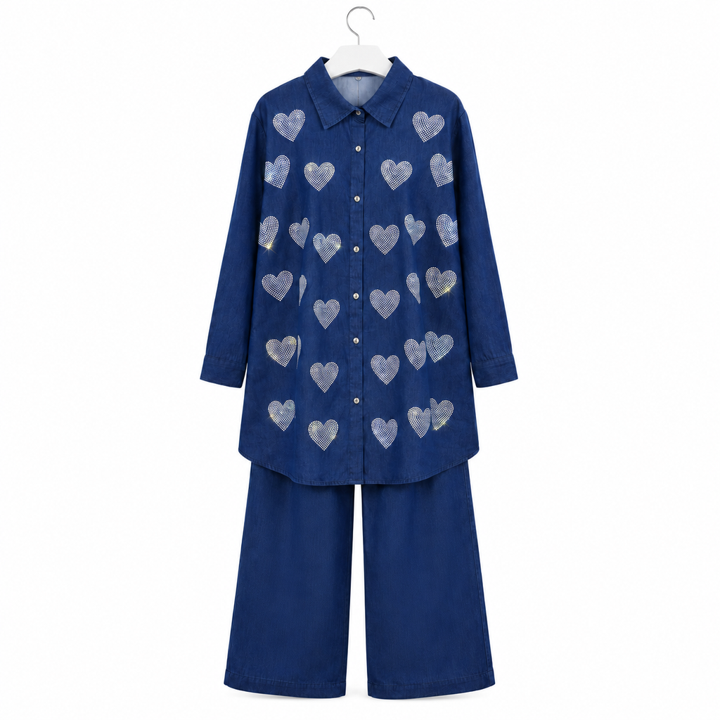 Shimmer Heart Denim Co-Ord Set