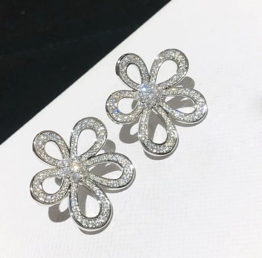 Sparkling Floral Loop Stud Earrings