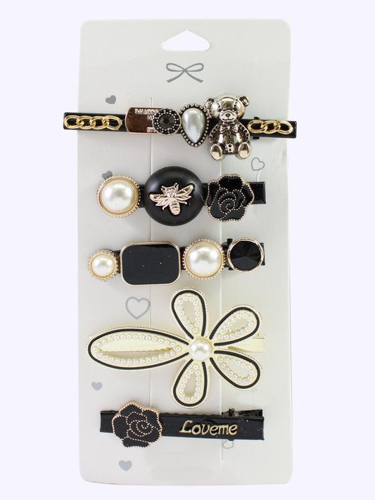 Teddy Charm Black Clip Set