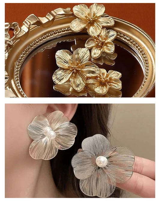 Elegant Gold Plated Flower Stud Earrings