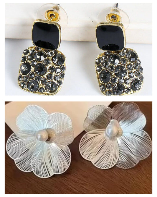 Trendy Crystal & Floral Earrings Combo