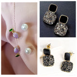 Trendy Purple Tulip & Pearl Drop Earrings Combo
