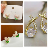Dainty Bloom & Pearl Arc Earrings Combo