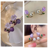 Sparkling Arc & Floral Pearl Earring Combo
