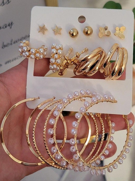 multi-style gold and pearl earring