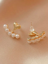 Gold Heart and Pearl Earrings