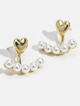 Gold Heart and Pearl Earrings