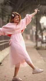 Pink Woven Shrug Dress