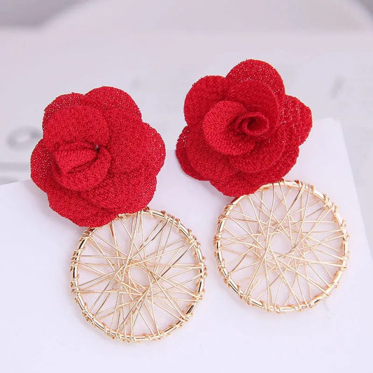 Flower with Gaint Circle Earrings