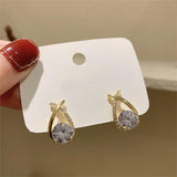 Gold Tone Halo Crystal Earrings