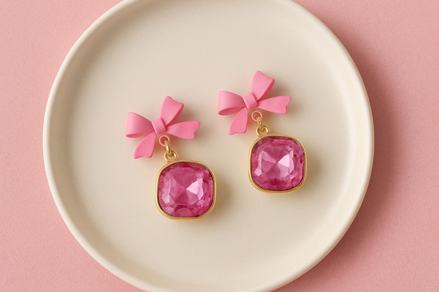 Pink Bow Sparkle Drop Earrings