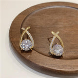 Gold Tone Halo Crystal Earrings