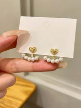 Gold Heart and Pearl Earrings