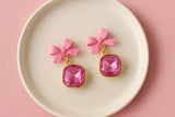 Pink Bow Sparkle Drop Earrings