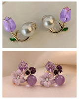 Sparkling Arc & Floral Pearl Earring Combo