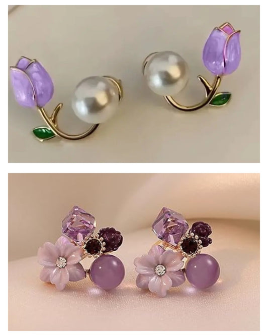 Sparkling Arc & Floral Pearl Earring Combo
