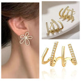 Pearl Blossom & Crystal Spiral Hoop Earring Combo