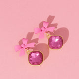 Pink Bow Sparkle Drop Earrings
