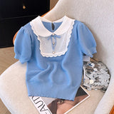 Vintage Charm Knit Blue Top