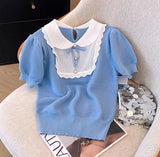 Vintage Charm Knit Blue Top