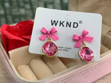 Pink Bow Sparkle Drop Earrings
