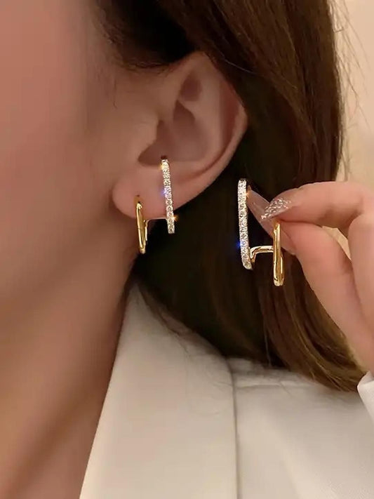 Elegant Gold Plated Crystal Cuff Earrings