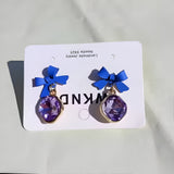 Purple Crystal Bow Charm Earrings