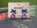 Purple Crystal Bow Charm Earrings