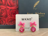 Pink Bow Sparkle Drop Earrings
