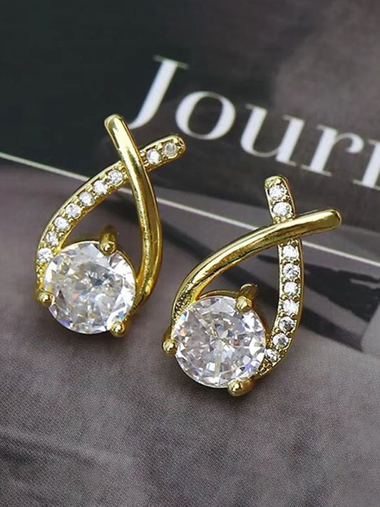 Gold Tone Halo Crystal Earrings