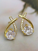 Gold Tone Halo Crystal Earrings