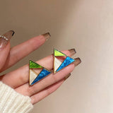 Geometric Enamel Triangle Earrings