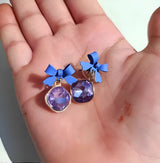 Purple Crystal Bow Charm Earrings