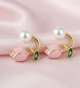 Elegant Double Pearl Arc Studs  Earrings