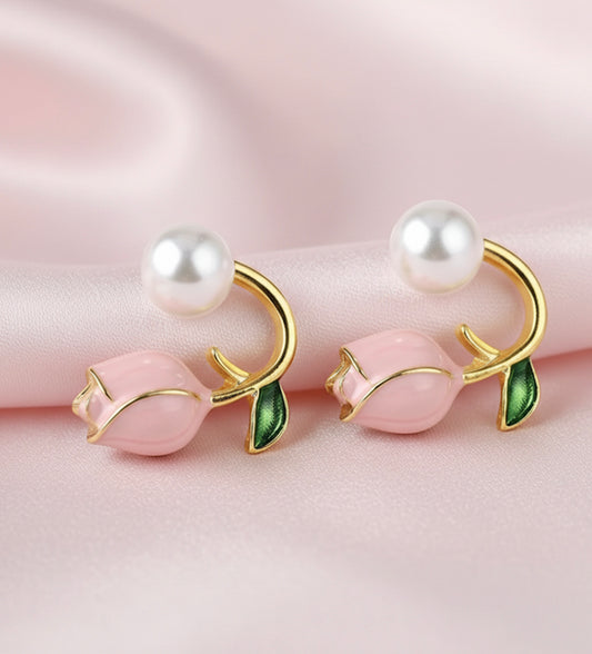 Elegant Double Pearl Arc Studs  Earrings