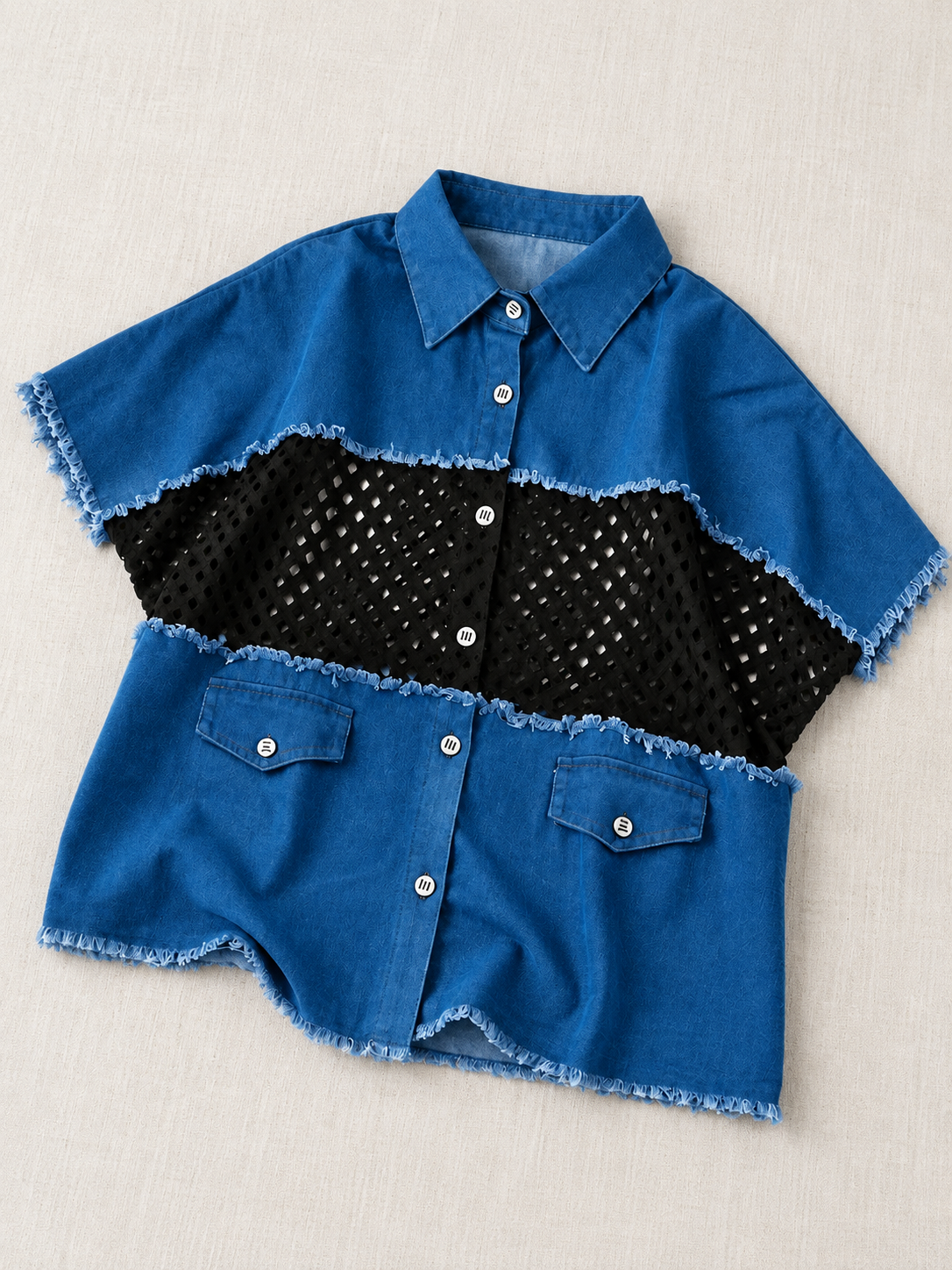 Vita Neted Denim Co-ord Set With Free Inner Vest Included