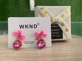 Pink Bow Sparkle Drop Earrings