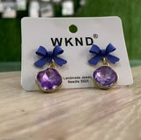 Purple Crystal Bow Charm Earrings